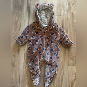Duck Duck Goose Plush Football Print Baby Onesie Size 3-6 Months